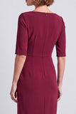 Sky Blue Sheath Square Neck Work Dress With Slit