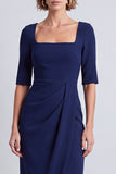 Sky Blue Sheath Square Neck Work Dress With Slit