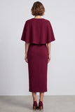 Burgundy V-Neck Sheath Work Dress With Cape