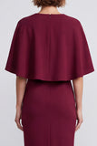 Burgundy V-Neck Sheath Work Dress With Cape