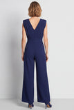 V-Neck Navy Sleeveless Women Jumpsuit