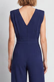 V-Neck Navy Sleeveless Women Jumpsuit
