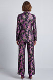 Purple Floral Notched Lapel 2-piece Women Suits