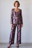 Square Neck Purple Floral 2-piece Women Suits