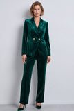 Olive Green Velvet Peak Lapel 2-piece Women Suits