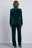 Olive Green Velvet Peak Lapel 2-piece Women Suits
