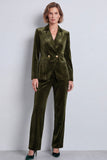 Olive Green Velvet Peak Lapel 2-piece Women Suits