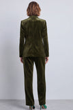 Olive Green Velvet Peak Lapel 2-piece Women Suits
