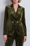 Olive Green Velvet Peak Lapel 2-piece Women Suits