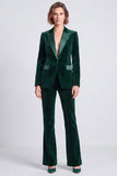 Velvet Dark Green Peak Lapel 2-piece Women Suits