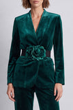 Dark Green Velvet 2-piece Women Suits With 3D Flower