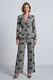 Black and White Floral Notched Lapel 2-piece Women Suits