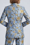 Floral Dusty Blue Notched Lapel 2-piece Women Suits