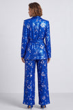 Sequins Royal Blue Shawl Lapel 2-piece Women Suits