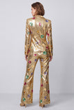 Gold Sequins Peak Lapel 2-piece Women Suits