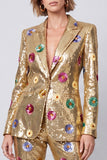 Gold Sequins Peak Lapel 2-piece Women Suits