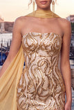 Strapless Sparkly Bodycon Red Homecoming Dress With Scarf
