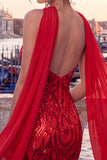 Strapless Sparkly Bodycon Red Homecoming Dress With Scarf