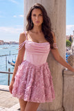 Pink Corset Cold Shoulder A Line Homecoming Dress With Appliques