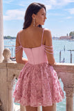 Pink Corset Cold Shoulder A Line Homecoming Dress With Appliques