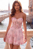 Strapless Corset Lilac Floral A Line Homecoming Dress