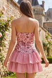 Strapless Sky Blue Floral A Line Sequins Homecoming Dress