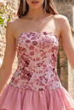 Strapless Sky Blue Floral A Line Sequins Homecoming Dress