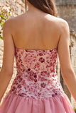 Strapless Sky Blue Floral A Line Sequins Homecoming Dress