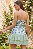 Strapless Sky Blue Floral A Line Sequins Homecoming Dress