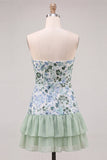 Strapless Sky Blue Floral A Line Sequins Homecoming Dress