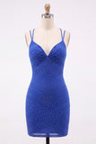 V-Neck Red Beaded Bodycon Homecoming Dress