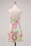 Pink Floral Halter A Line Cut Out Homecoming Dress