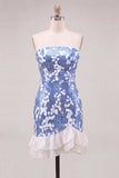 Strapless Bodycon Blue Sequins Homecoming Dress