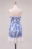 Strapless Bodycon Blue Sequins Homecoming Dress