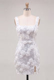 Pink Square Neck Sequins Bodycon Homecoming Dress With 3D Flower
