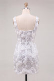 Pink Square Neck Sequins Bodycon Homecoming Dress With 3D Flower