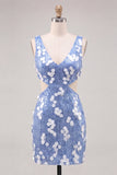 V-Neck Blue Sequins Bodycon Homecoming Dress