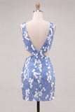 V-Neck Blue Sequins Bodycon Homecoming Dress