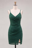 Beaded Dark Green Bodycon V-Neck Homecoming Dress