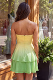 Yellow and Green Strapless Ruched A Line Homecoming Dress