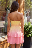 Yellow and Green Strapless Ruched A Line Homecoming Dress