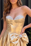 Strapless Metallic A Line Gold Homecoming Dress With Rhinestone