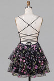 Floral Black Spaghetti Straps A Line Homecoming Dress