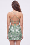 Sparkly Dark Green Spaghetti Straps Bodycon Mini Homecoming Dress