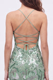 Sparkly Dark Green Spaghetti Straps Bodycon Mini Homecoming Dress