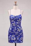 Sparkly Dark Green Spaghetti Straps Bodycon Mini Homecoming Dress