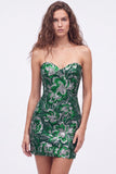 Strapless Floral Royal Blue Bodycon Mini Homecoming Dress