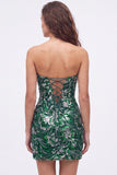 Strapless Floral Royal Blue Bodycon Mini Homecoming Dress