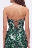 Strapless Floral Royal Blue Bodycon Mini Homecoming Dress