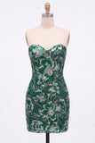 Strapless Floral Royal Blue Bodycon Mini Homecoming Dress